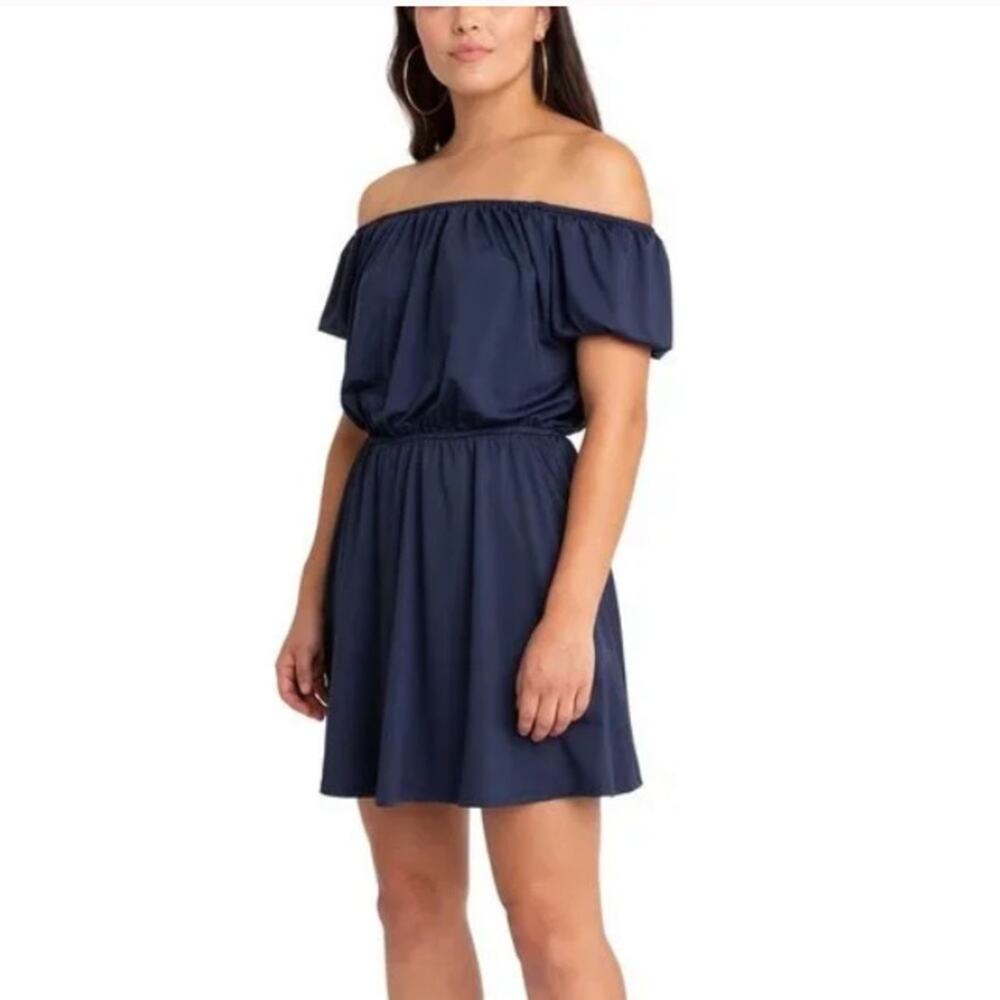 NWT Black halo blue reign stretch off the shoulder mini dress w/ pockets size 10